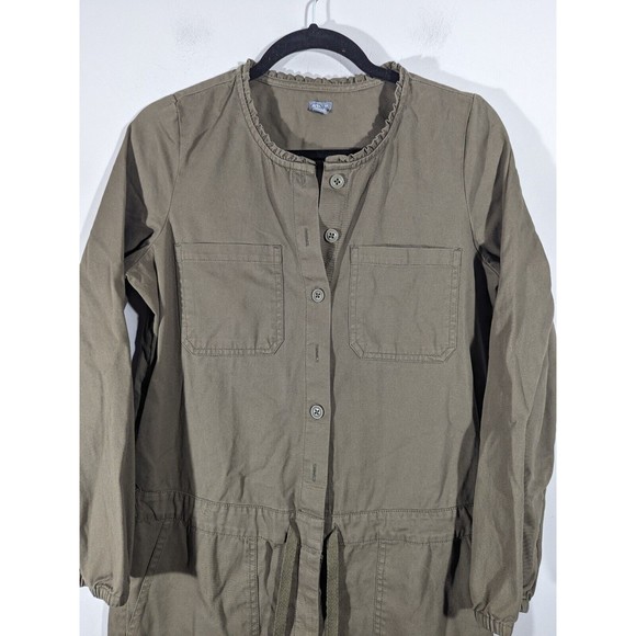 EUC Aerie Olive Utility Long Sleeve Button Front Jumpsuit Tie Waist Size S - Picture 3 of 10